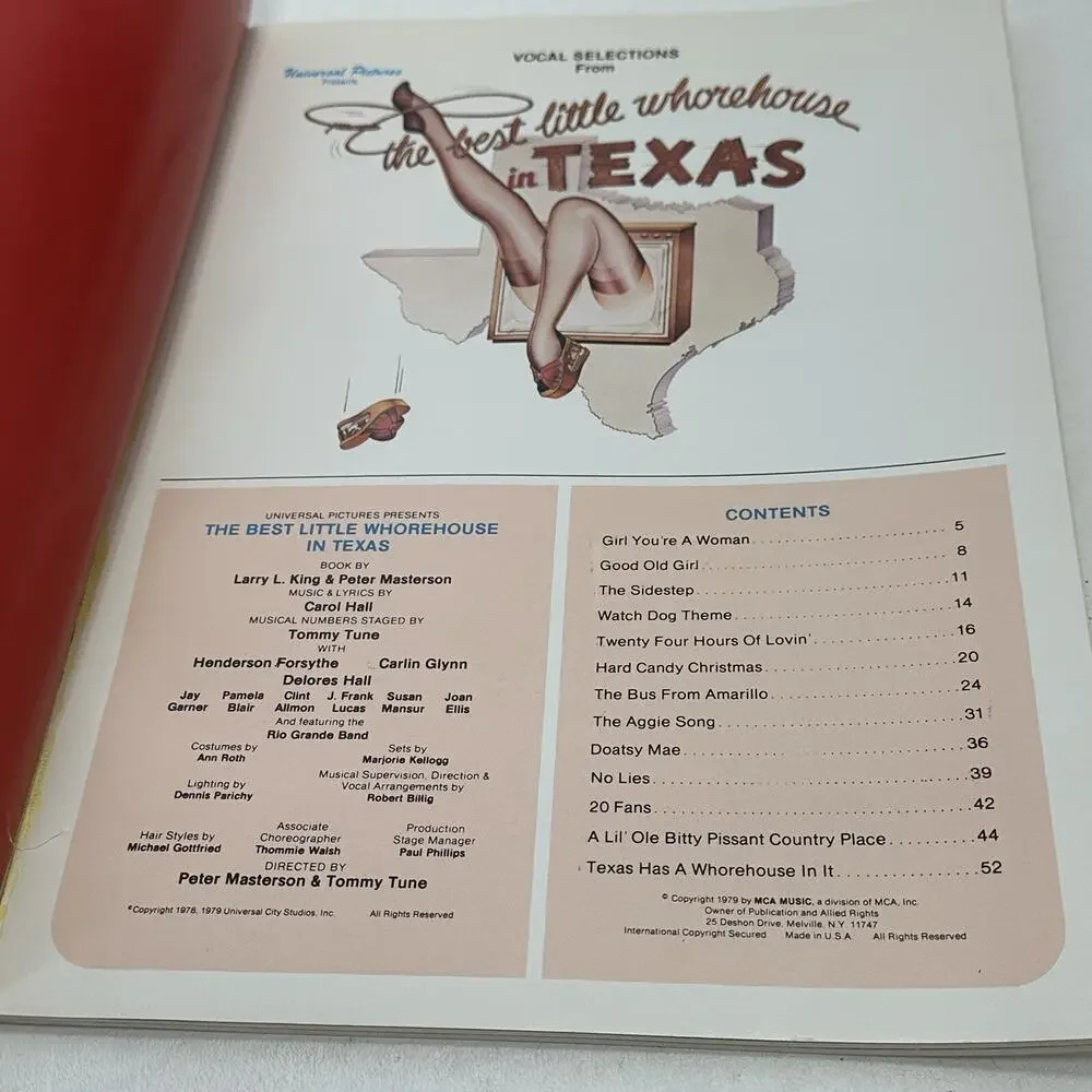 Best Little Whorehouse In Texas Vocal Selections Songbook Carol Hall 1979